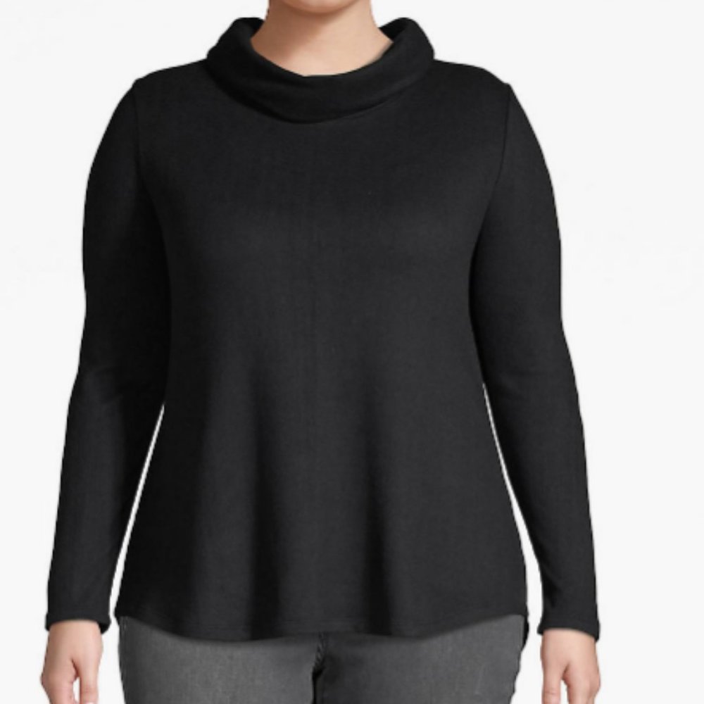 Black Plus Size Top | Long Sleeve | Cowlneck